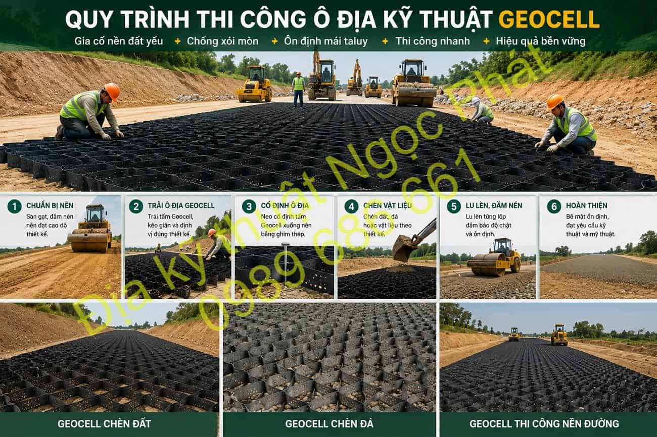 Quy trình thi công ô địa kỹ thuật geocell neoweb