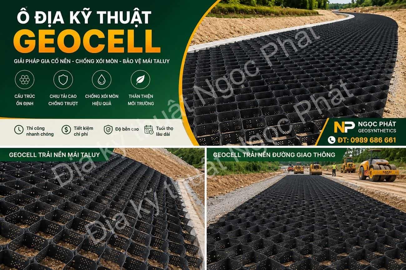 Ô địa kỹ thuật Geocell ứng dụng gia cố nền bảo vệ mái taluy chống xói mòn