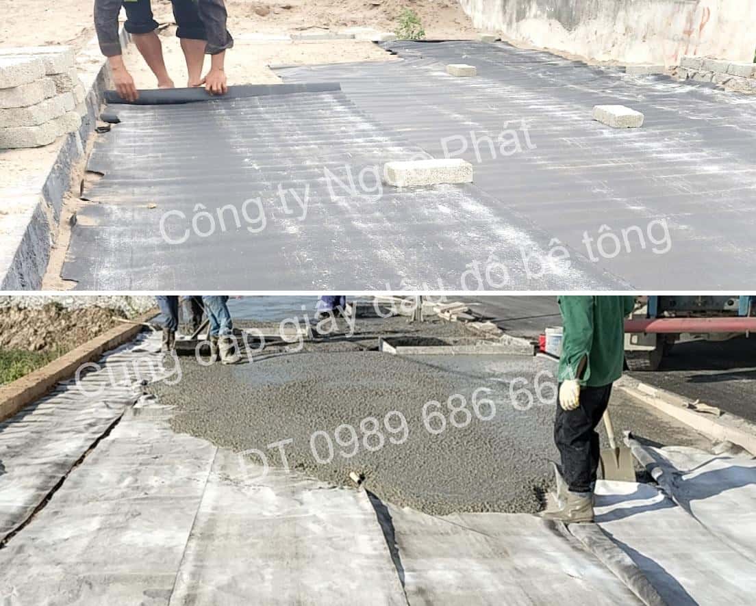 Trải giấy dầu và đổ bê tông thực tế tại công trình