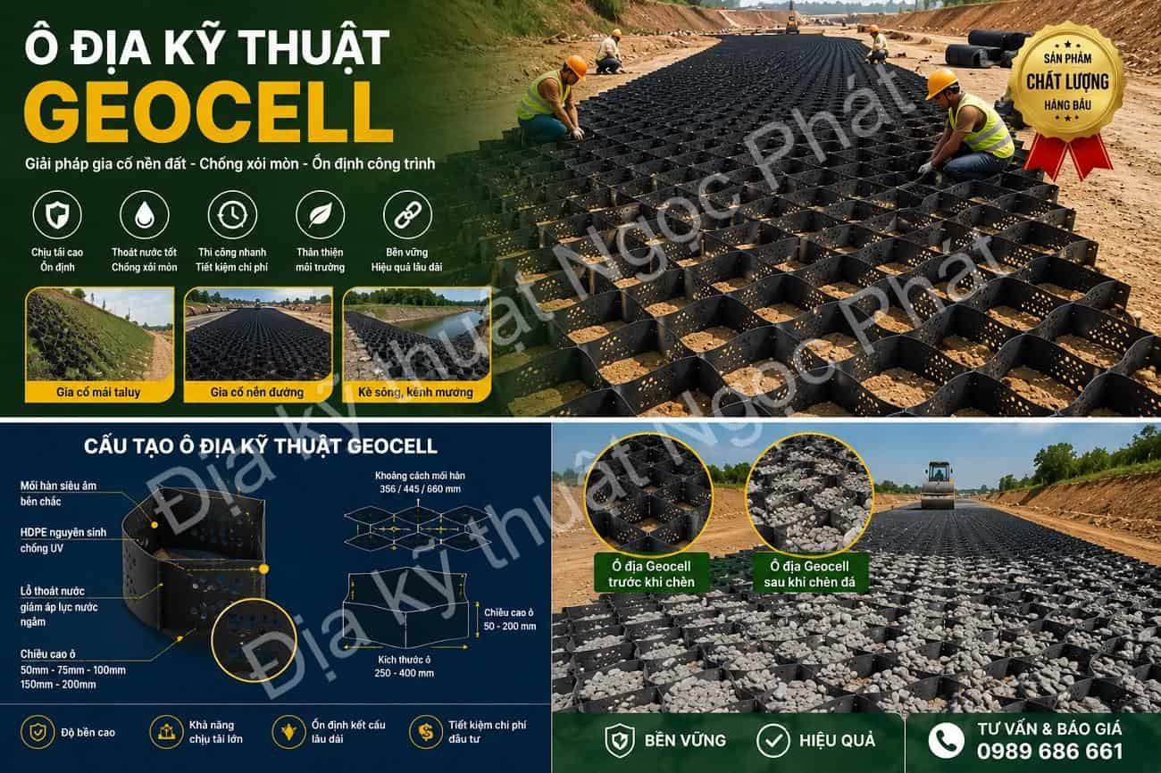 Ô địa kỹ thuật Geocell là vật liệu sinh thái xanh bền tiết kiệm chi phí trong xây dựng và giao thông