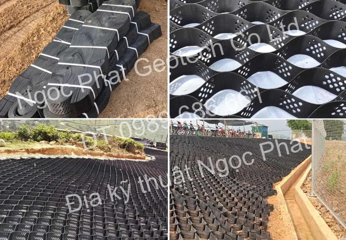 Ô địa kỹ thuật Geocell gia cố mái taluy chống xói mòn và gia cường nền đất yếu