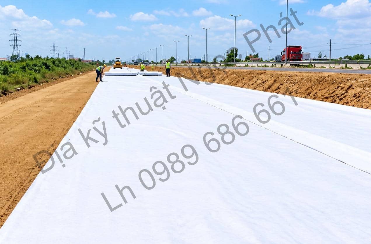 Vải địa kỹ thuật không dệt trải trên lớp đất yếu dùng phân cách với vật liệu phía trên